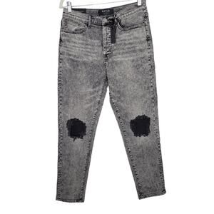 DSTLD Mom Acid Wash Gray Knee Holes High Rise Button Fly Jeans Women Sz 31x30